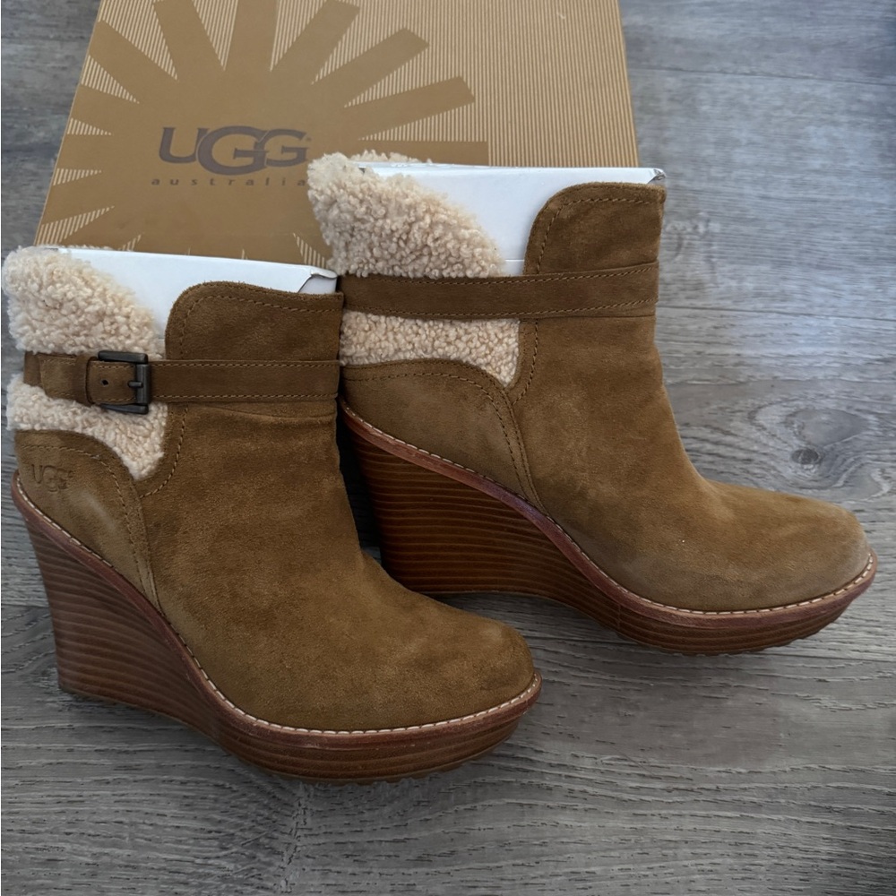 UGG Tan Shearling Wedge Boots
